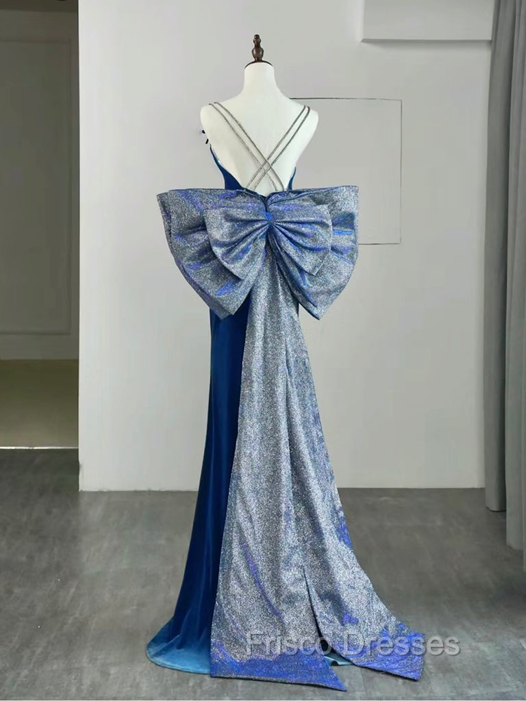 Mermaid Velvet Blue Long Formal Prom Dress, Blue Long Formal Dress