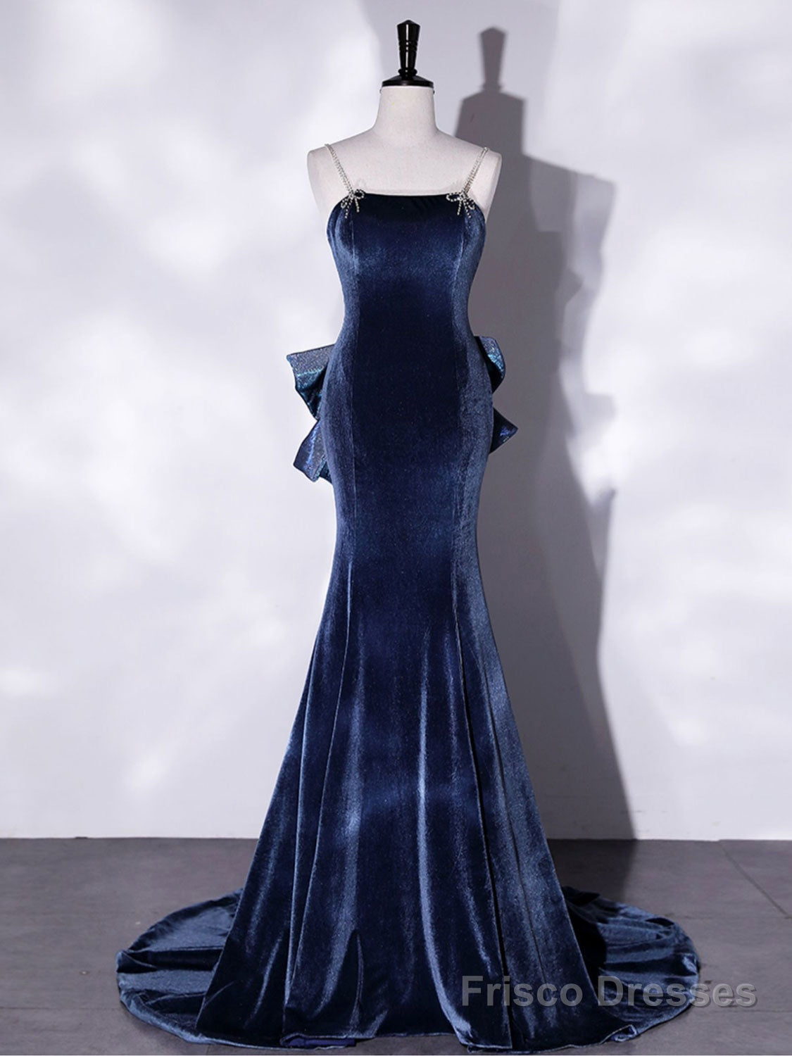 Mermaid Velvet Blue Long Prom Dresses, Blue Velvet Long Evening Dress Main image