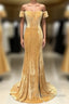 Mermaid Velvet Bridesmaid Dress Off Shoulder Gold Wedding Formal Dress