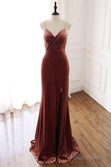 Mermaid Velvet Bridesmaid Dresses Leg Slit