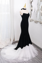 Mermaid Velvet Tulle Black Long Formal Prom Dress, Black Long Formal Dress