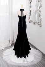Mermaid Velvet Tulle Black Long Formal Prom Dress, Black Long Formal Dress