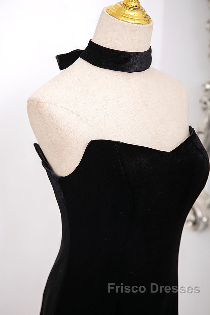 Mermaid Velvet Tulle Black Long Formal Prom Dress, Black Long Formal Dress