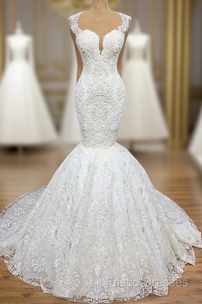 Mermaid Wedding Dress With Appliques Tulle Ruffles Lace Bridal Gowns Formal Prom Dress
