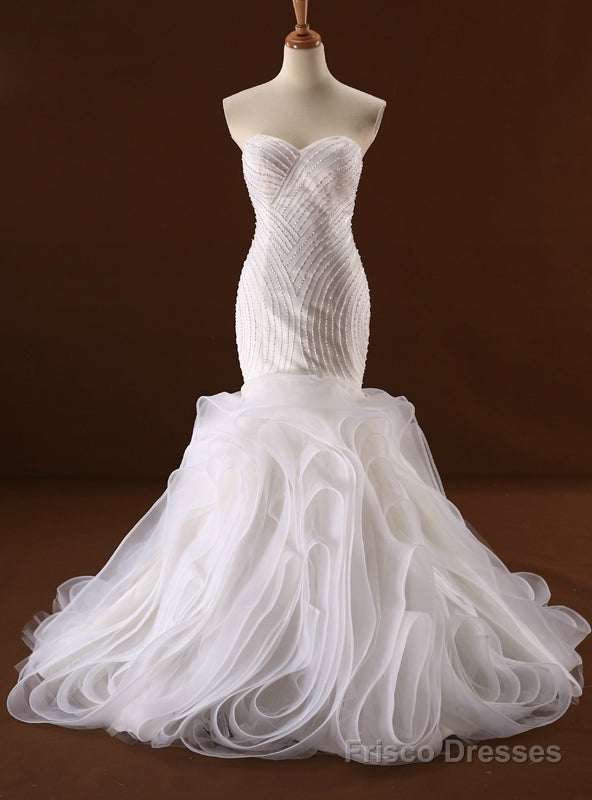 Mermaid White Tulle Sweetheart Beading Wedding Dress Main image