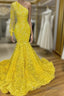 Mermaid Yellow One Shoulder Long Sleeve Formal Prom Dress