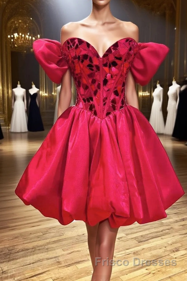Mini/Short Red Satin Short Formal Prom Dresses, Short Homecoming Dresses Main image