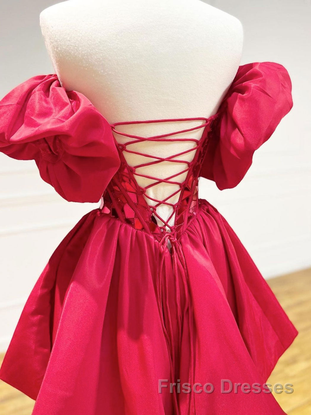 Mini/Short Red Satin Short Formal Prom Dresses, Short Homecoming Dresses