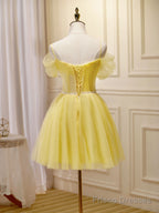 Mini/Short Yellow Prom Dresses, Yellow Cute Homecoming Dress With Beading Lace