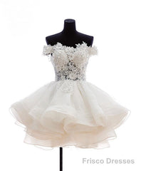 Mini Tulle Lace Short Prom Dress, Lace Cute Homecoming Dress
