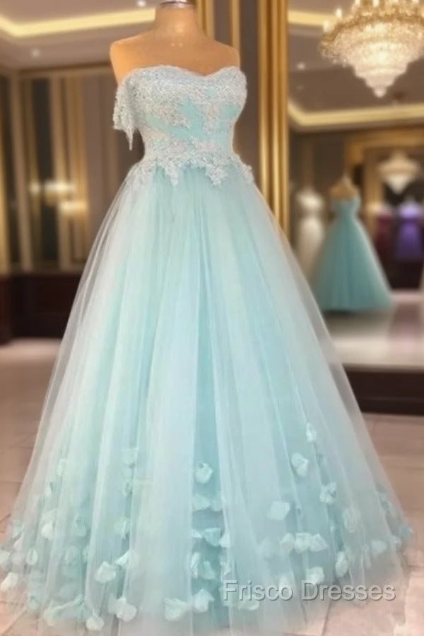 Mint Blue Sweetheart Tulle With Lace And Flowers Formal Dress, Tulle Long Formal Prom Dress Party Dress Main image