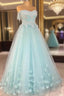 Mint Blue Sweetheart Tulle With Lace And Flowers Formal Dress, Tulle Long Formal Prom Dress Party Dress
