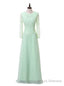 Mint Green A-line Long Sleeves Chiffon Lace Mother Of The Bride Dresses