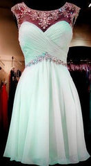 Mint Green Beaded  Back Prom Dresses Sexy Backless Homecoming Dresses