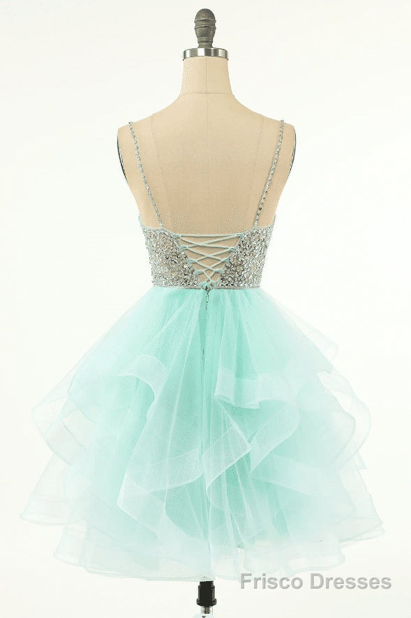 Mint Green Beaded Layered Tulle Homecoming Dress Secondary image