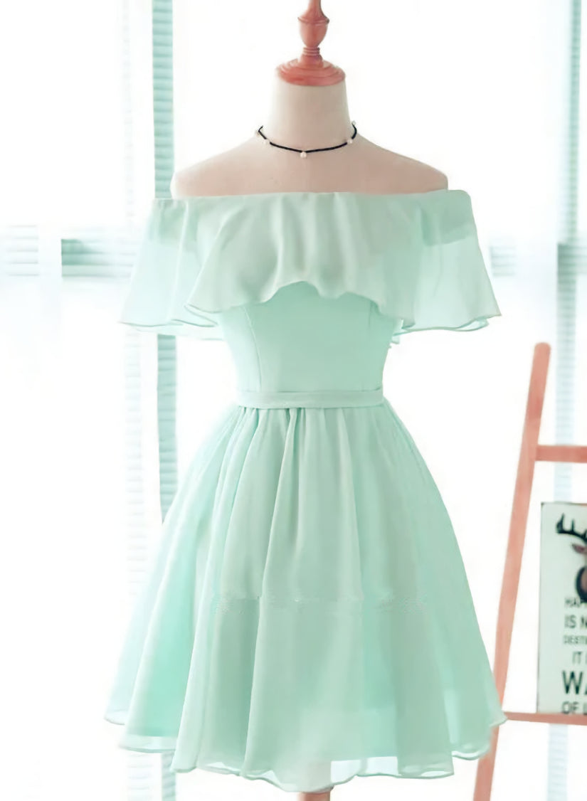 Mint Green Chiffon Short Party Dress Bridesmaid Dress, Chiffon Prom Dresses Main image