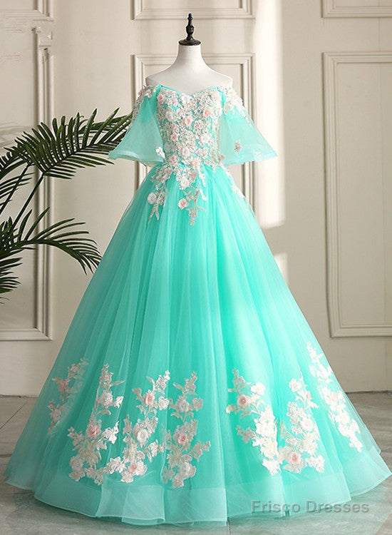 Mint Green Sweetheart Sweetheart Flowers Tulle Formal Dress, Mint Green Formal Dress Main image
