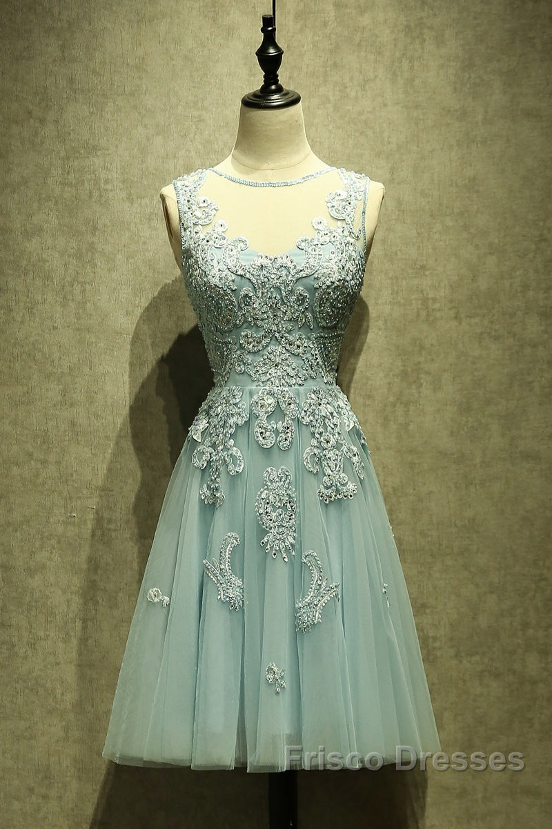 Mint Green Tulle Short Lace Beaded Knee Length Wedding Party Dress, Lovely Homecoming Dress Formal Prom Dress Secondary image