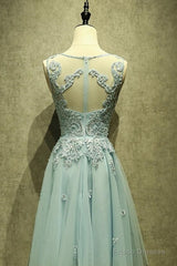 Mint Green Tulle Short Lace Beaded Knee Length Wedding Party Dress, Lovely Homecoming Dress Prom Dress