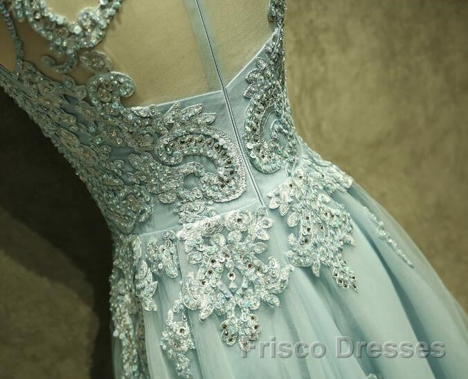 Mint Green Tulle Short Lace Beaded Knee Length Wedding Party Dress, Lovely Homecoming Dress Formal Prom Dress
