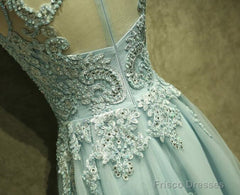 Mint Green Tulle Short Lace Beaded Knee Length Wedding Party Dress, Lovely Homecoming Dress Prom Dress