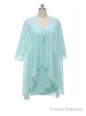 Mint Knee Length Modest Long Sleeve Mother Of The Bride Dresses With Jacket