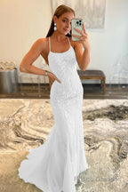 Mint Spaghetti Straps Appliques Prom Dress