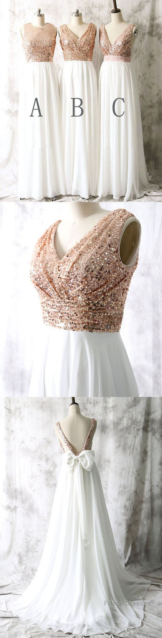 Mismatched Sequin Top White Chiffon Sleeveless Long Column Bridesmaid Dresses For Wedding, Secondary image