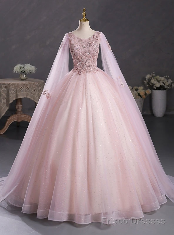 Modern Pink Tulle Appliques Beading Quinceanera Dress Main image