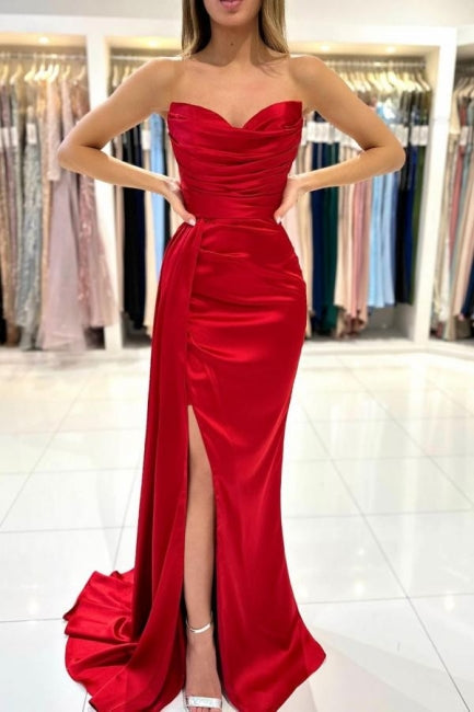 Modern Sweetheart Sleeveless Mermaid Prom Dresses With Front Split