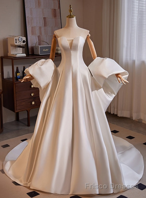 Modern White Satin Strapless Wedding Dress Main image