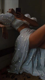 Modest 2 Pieces Sequin White Prom Dresses 22Th Birthday Outfit