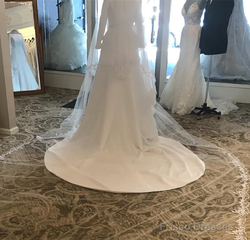 Modest 3/4 Sleeves White Satin Royal Wedding Dresses