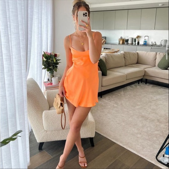 orange satin hoco dress MillyBridal Cowl Neck Satin Bodycon Homecoming Dresses With Ruched