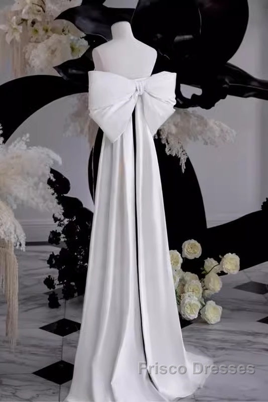 Modest A Line Strapless Long Sleeveless Satin Black Formal Prom Dress