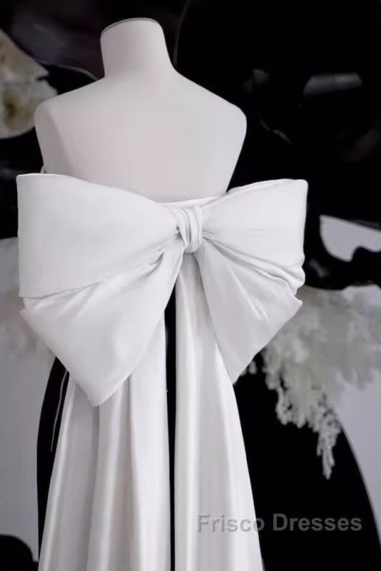 Modest A Line Strapless Long Sleeveless Satin Black Formal Prom Dress