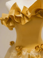 Modest A Line Strapless Yellow Tulle Long Formal Prom Dress Party Dress