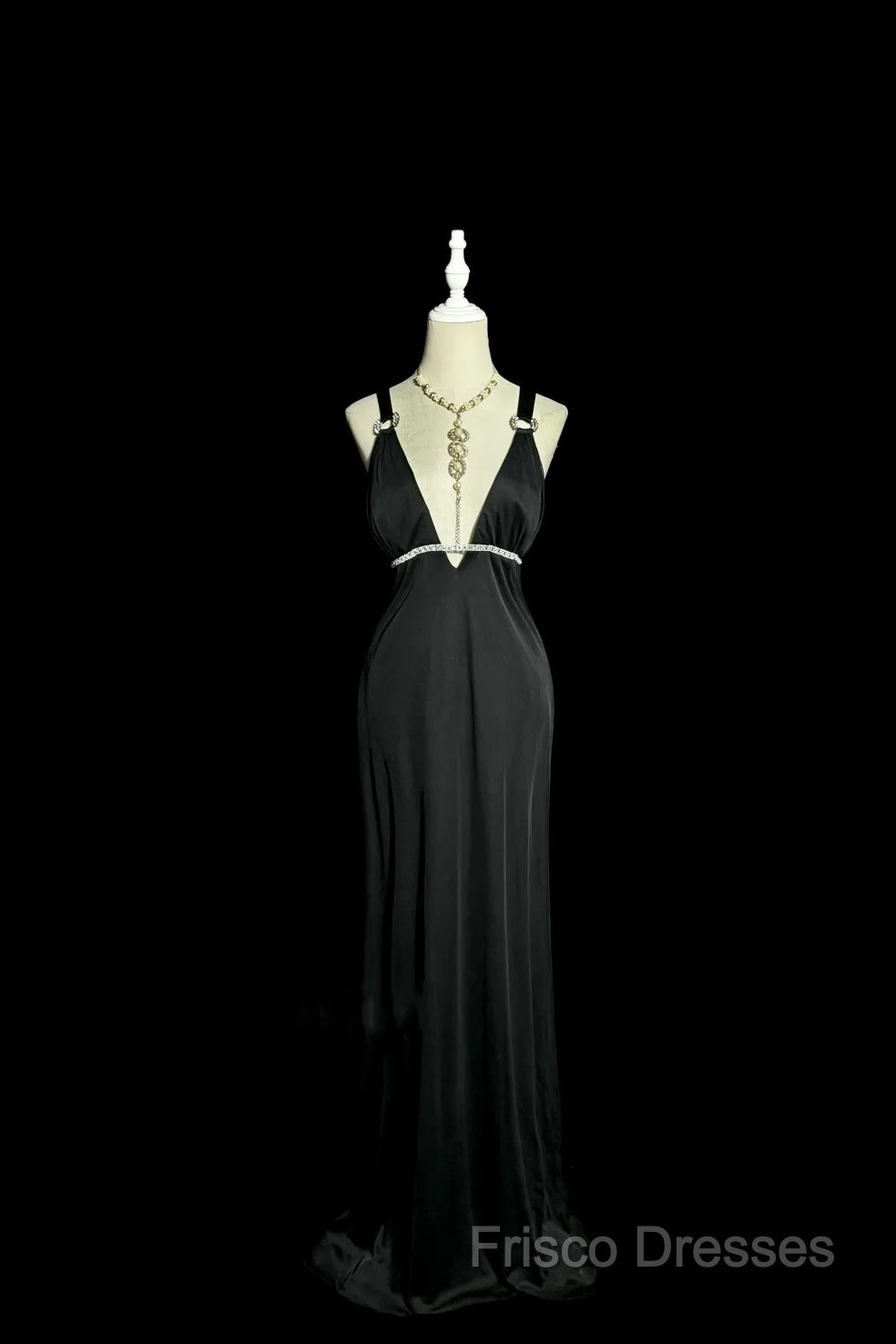 Modest A Line Straps Black Satin Long Formal Prom Dress Party Dress Secondary image