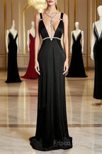 Modest A Line Straps Black Satin Long Formal Prom Dress Party Dress