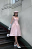 Modest A Line Straps Pink Knee Length Satin Prom Dresses Birthday Outfits