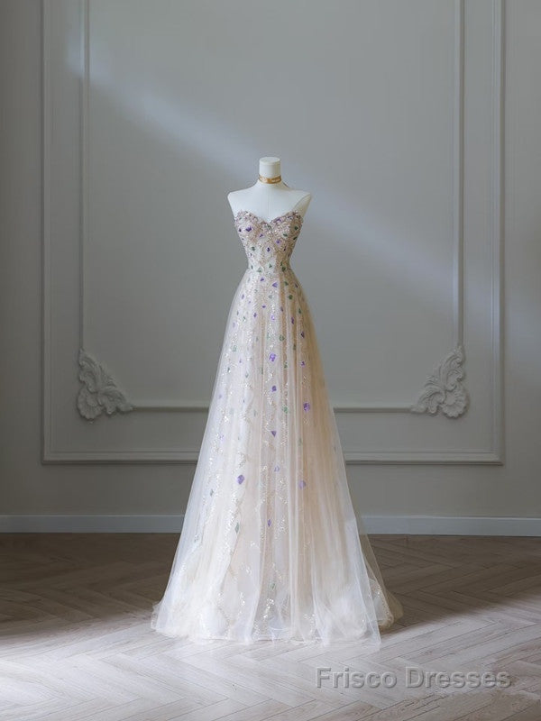 Modest A Line Sweetheart Tulle Flowers Long Evening Dress Prom Dresses Main image