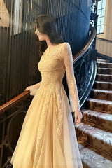 Modest A Line V Neckline Lace Ankle Length Evening Dress Prom Dresses