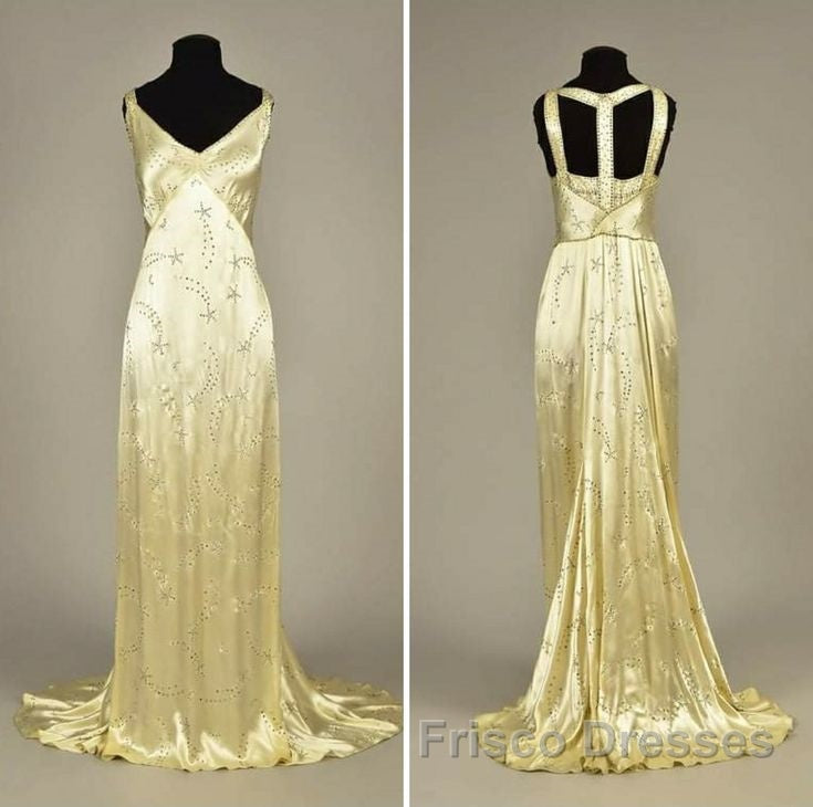 Modest A Line V Neckline Yellow Satin Beads Long Party Dress Formal Prom Dress Secondary image