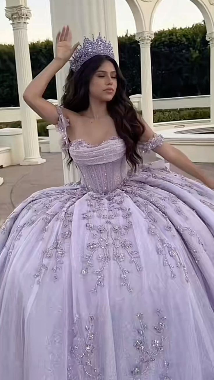 Modest Ball Gown Off The Shoulder Lilac Lace Tulle Long Quinceanera Dress Formal Gowns Vestido De 15 Anos Sweet 16 Dress