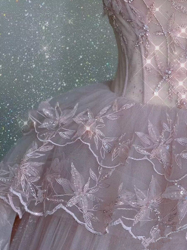 Modest Ball Gown Straps Pink Tulle Prom Dresses 22Th Birthday Outfit