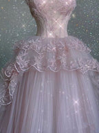 Modest Ball Gown Straps Pink Tulle Prom Dresses 22Th Birthday Outfit