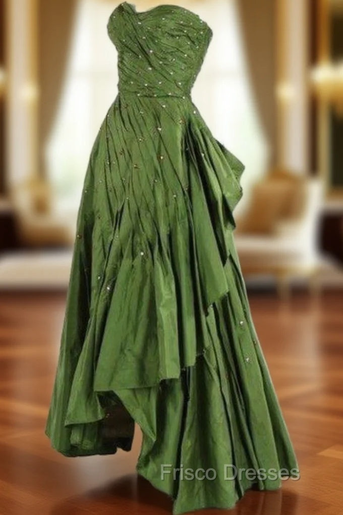 Modest Ball Gown Sweetheart Green Satin Long Evening Dress Party Dress Formal Dress Formal Prom Dress Main image