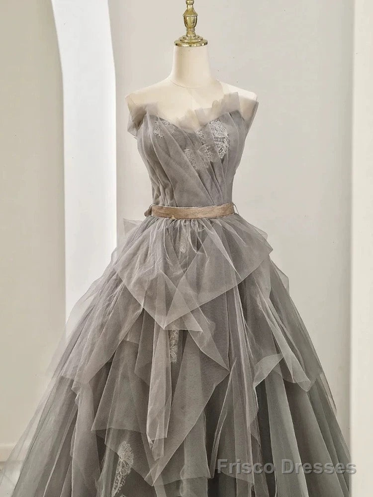 Modest Ball Gown Sweetheart Tulle Floor Length Evening Dress Gray Prom Dresses Secondary image