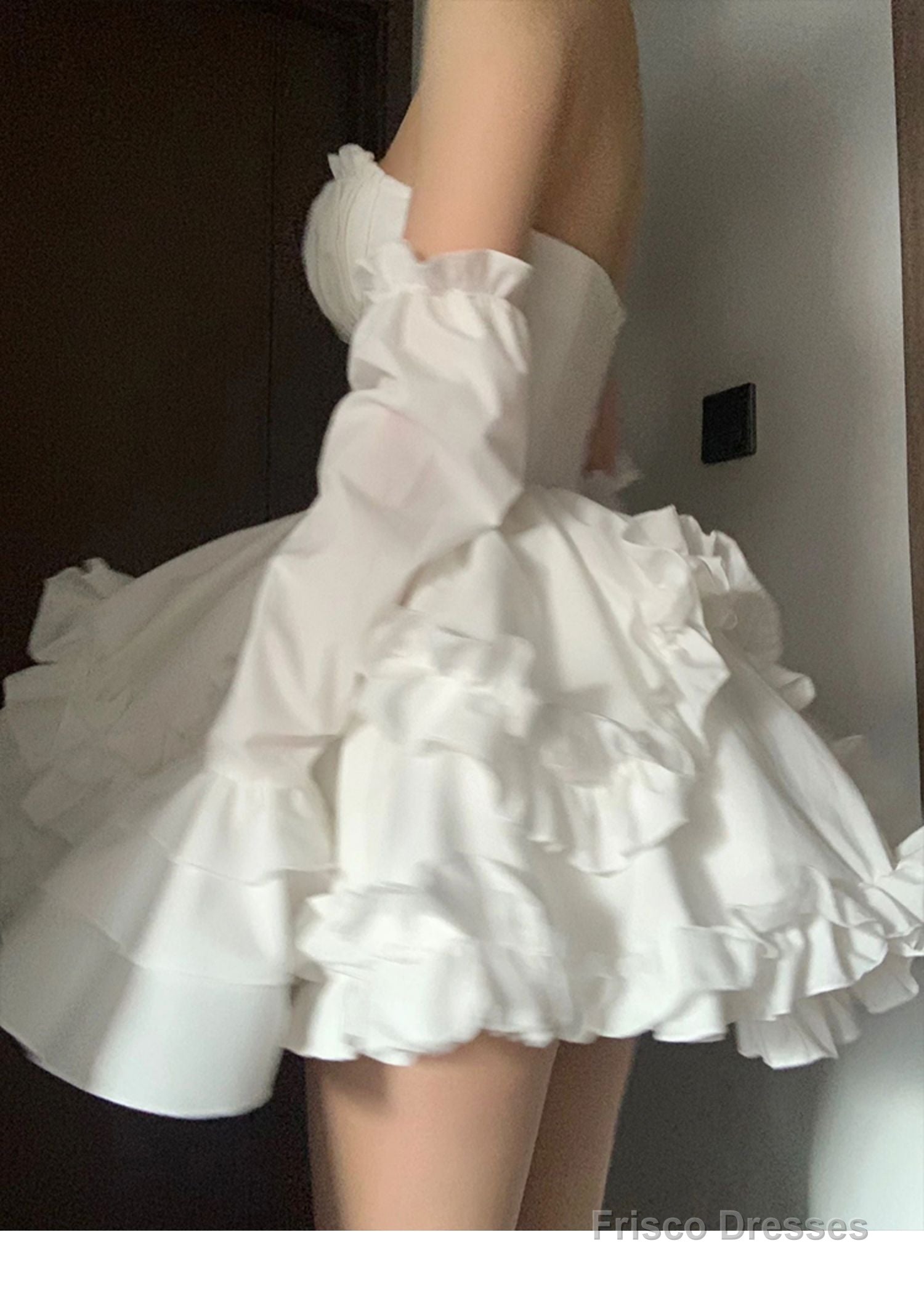 Modest Ball Gown Sweetheart White Satin Floral Holiday Dress Birthday Dresses Birthday Outfits Secondary image
