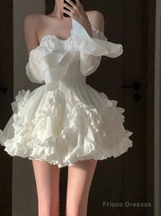 Modest Ball Gown Sweetheart White Satin Floral Holiday Dress Birthday Dresses Birthday Outfits
